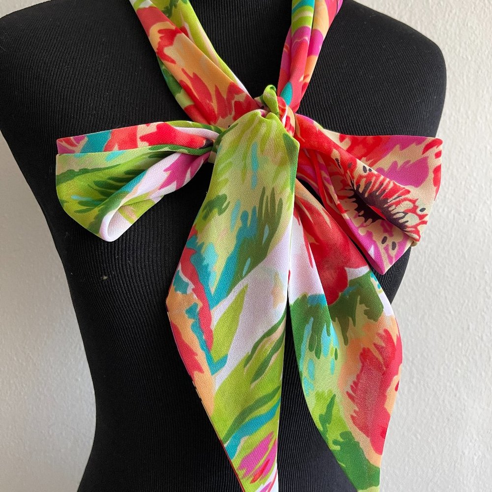 Lot of 4 silk scarves yellow/green//red/blue silk - Picture 6 of 12